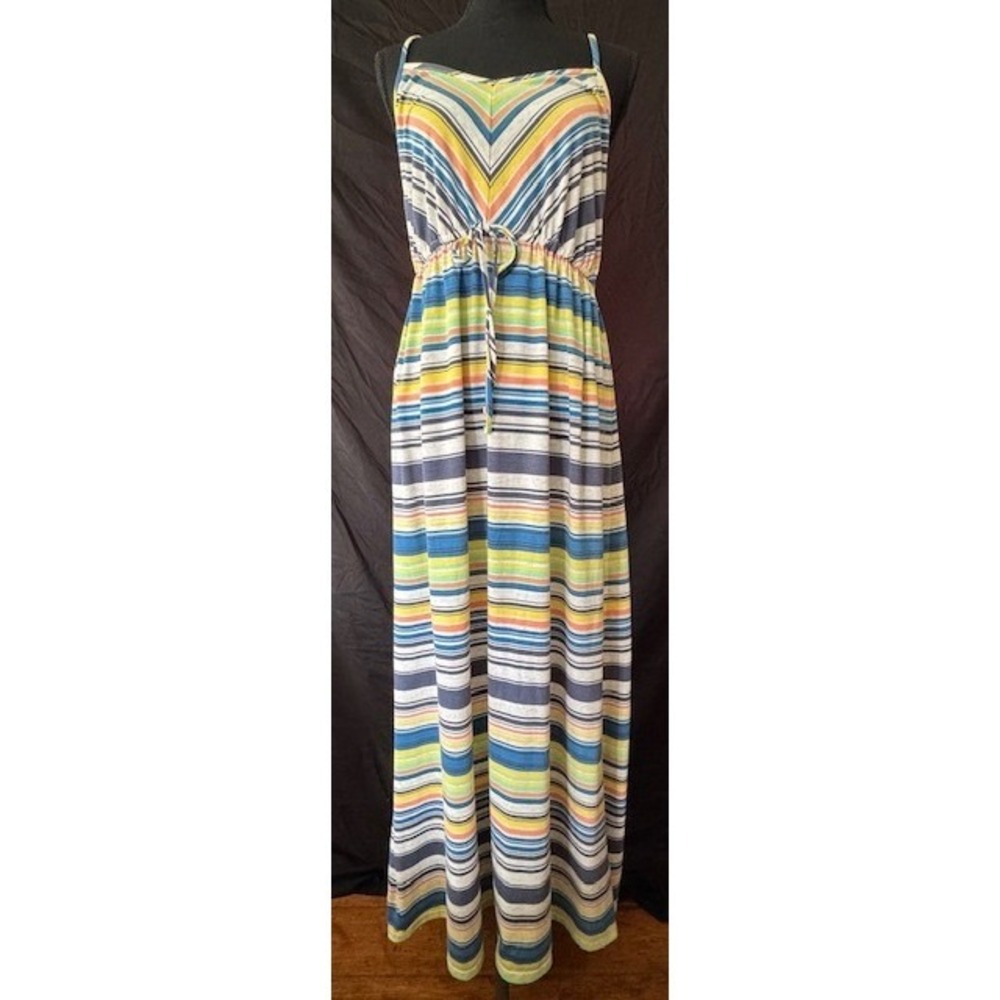 Mossimo Supply Co Womens Large Striped Maxi Dress Blue Yellow Sleeveless Summer